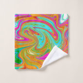 Blauw, Oranje en warm roze Abstracte retro Bad Handdoek (Wasdoekje)