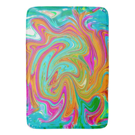 Blauw, Oranje en warm roze Abstracte retro Badmat (Voorkant Verticaal)