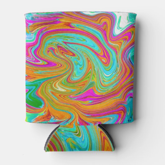 Blauw, Oranje en warm roze Abstracte retro Blikjeskoeler (Voorkant)