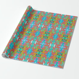 Blauw, Oranje en warm roze Abstracte retro Cadeaupapier
