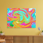 Blauw, Oranje en warm roze Abstracte retro Canvas Afdruk (Insitu (Woonkamer))