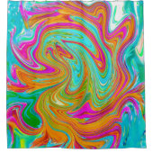 Blauw, Oranje en warm roze Abstracte retro Douchegordijn (Voorkant)