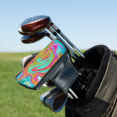 Blauw, Oranje en warm roze Abstracte retro Golfheadcover (Insitu)
