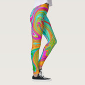 Blauw, Oranje en warm roze Abstracte retro Leggings (Rechts)