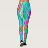 Blauw, Oranje en warm roze Abstracte retro Leggings (Achterkant)