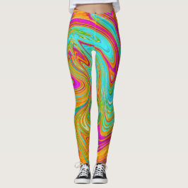Blauw, Oranje en warm roze Abstracte retro Leggings