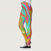 Blauw, Oranje en warm roze Abstracte retro Leggings (Links)
