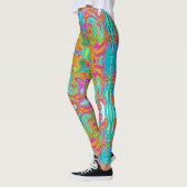 Blauw, Oranje en warm roze Abstracte retro Leggings (Links)