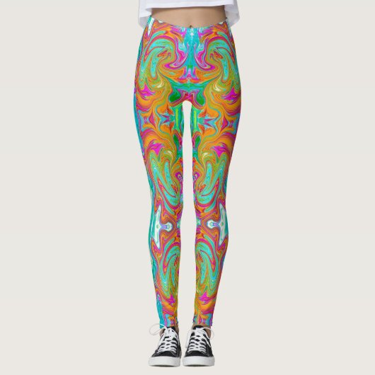 Blauw, Oranje en warm roze Abstracte retro Leggings (Voorkant)
