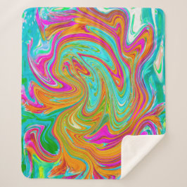 Blauw, Oranje en warm roze Abstracte retro Sherpa Deken