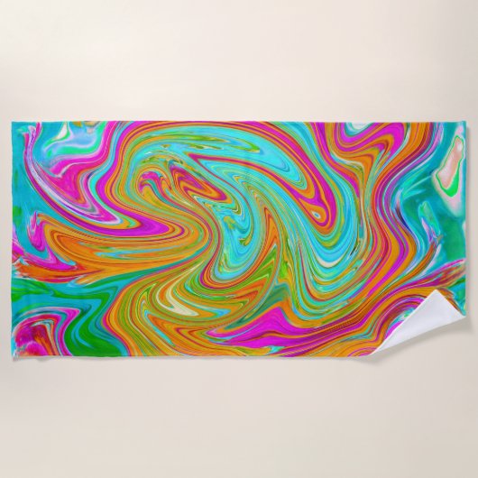 Blauw, Oranje en warm roze Abstracte retro Strandlaken (Voorkant)