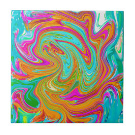 Blauw, Oranje en warm roze Abstracte retro Tegeltje