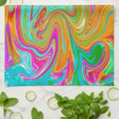 Blauw, Oranje en warm roze Abstracte retro Theedoek (Gevouwen)