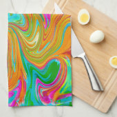 Blauw, Oranje en warm roze Abstracte retro Theedoek (Quarter Fold)