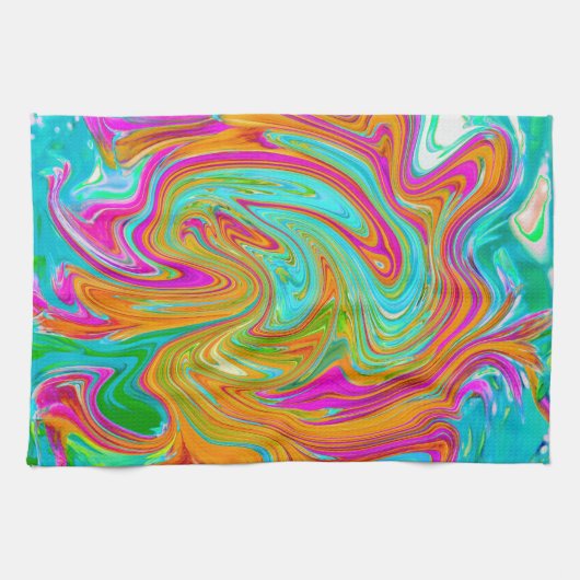 Blauw, Oranje en warm roze Abstracte retro Theedoek (Horizontaal)