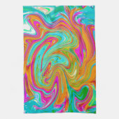 Blauw, Oranje en warm roze Abstracte retro Theedoek (Verticaal)