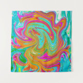 Blauw, Oranje en warm roze Abstracte retro Wandkleed (Voorkant)