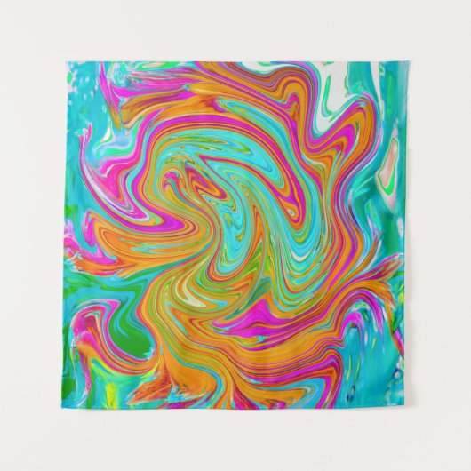 Blauw, Oranje en warm roze Abstracte retro Wandkleed (Voorkant)