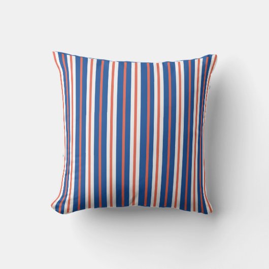 Blauw Oranje en wit gestreept kussen (Voorkant)