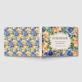 Blauw Oranje Floral 80th Birthday Gastenboek (Volledig)