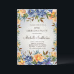 Blauw Oranje Floral 90th Birthday Invitation Kaart<br><div class="desc">Elegant navy blue en oranje waterverf floral/tigerlilies en greenery op een beige uitnodiging van de negentigste verjaardagspartij. Neem contact met mij op voor hulp bij aanpassingen of voor het aanvragen van matching of het coördineren van Zazzle-producten voor uw partij.</div>