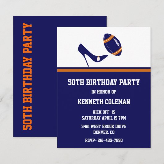 Blauw & Oranje Football Verjaardagsfeest Save The Date (Voorkant / Achterkant)