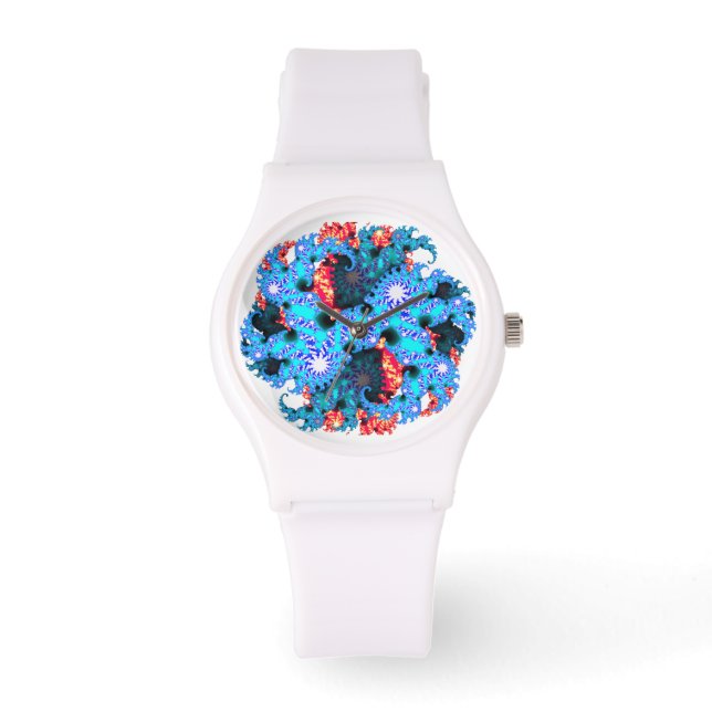 Blauw oranje fractal watch horloge (Voorkant)