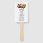 Blauw, Oranje, Geel En Rood Bloemen Bruidsprogramm Handwaaier (Achterkant)