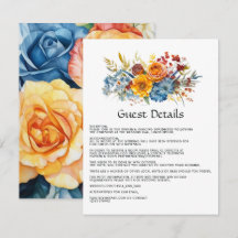 Blauw, Oranje, Geel en Rood Bloemstuk Gastdetails