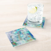 Blauw, Oranje, geel, witte Abstracte kunst Glazen Onderzetter (Schuin)