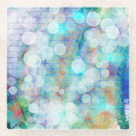 Blauw, Oranje, geel, witte Abstracte kunst Glazen Onderzetter (Voorkant)