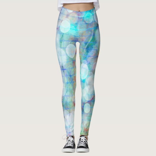 Blauw, Oranje, geel, witte Abstracte kunst Leggings (Voorkant)