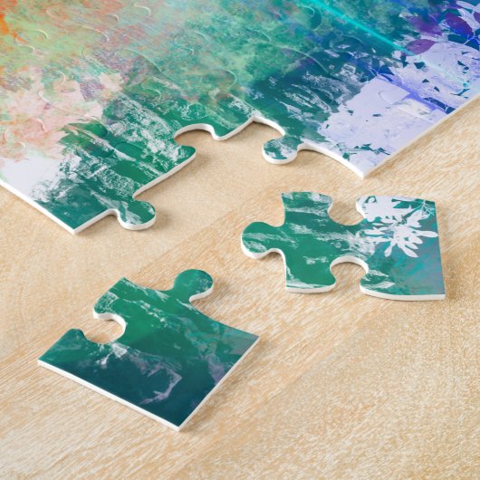 Blauw, Oranje, geel, witte Abstracte kunst Legpuzzel (Zijkant)