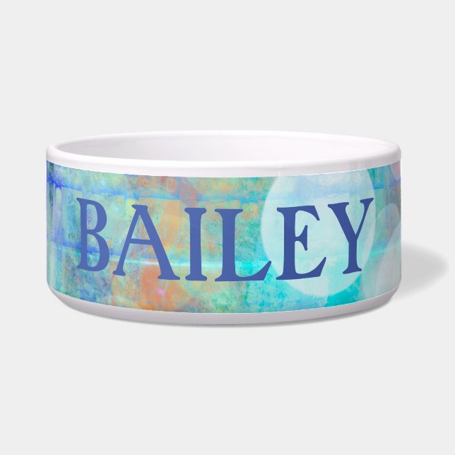 Blauw, Oranje, geel, witte Abstracte kunst Voerbakje (Voorkant)