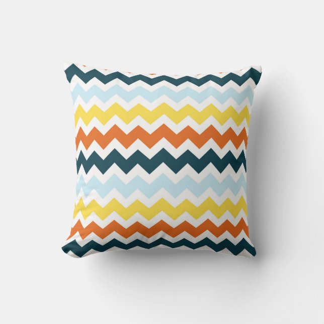 Blauw Oranje gele Chevron Decoratief Pillow Kussen (Voorkant)