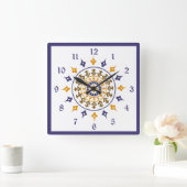 blauw Oranje Genummerde wandklok (Huis)