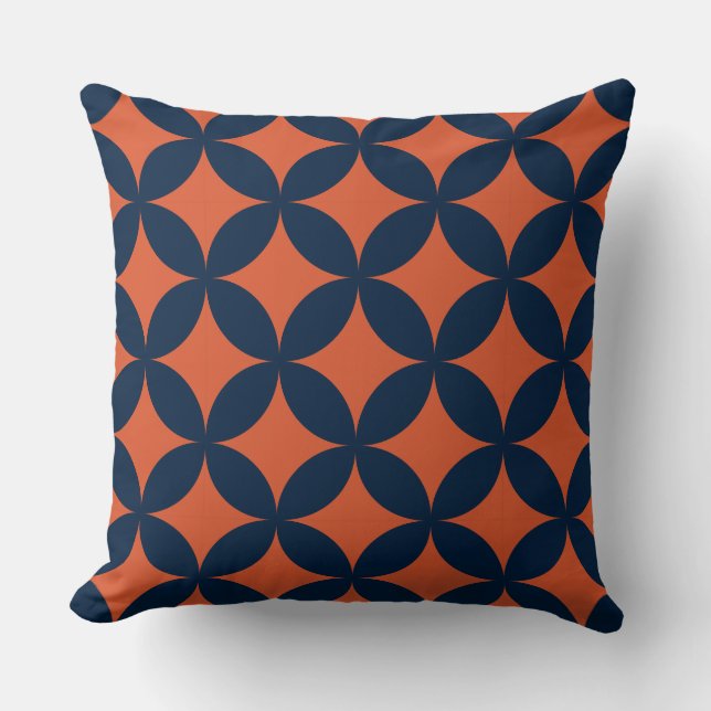 Blauw Oranje Geometrie Patroon  Kussen (Voorkant)