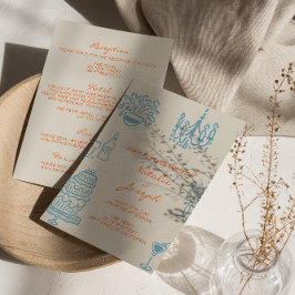 Blauw Oranje Getekende Whimsical All In One Trouwd Kaart