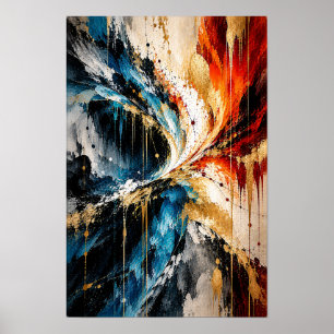 Blauw Oranje Goud Convergentie Abstracte Wandkunst Poster