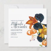 Blauw, Oranje, gouden gelilies, uitnodiging tot hu (Voorkant)