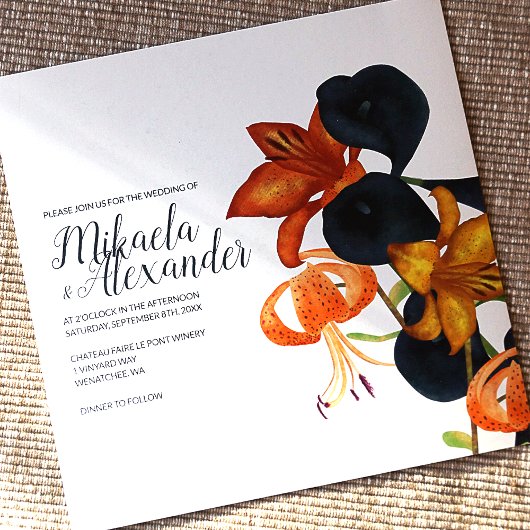 Blauw, Oranje, gouden gelilies, uitnodiging tot hu