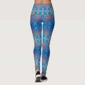 Blauw Oranje Gradiënt Damast  Leggings (Achterkant)