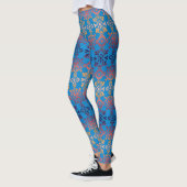 Blauw Oranje Gradiënt Damast  Leggings (Links)