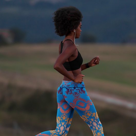 Blauw Oranje Gradiënt Damast  Leggings