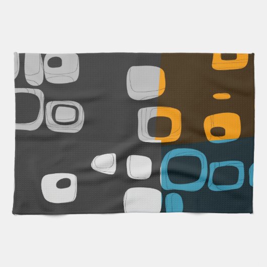 Blauw, Oranje, grijs Retro Abstracte kunst Theedoek (Horizontaal)