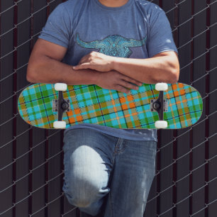 Blauw Oranje Groen Geruit Schotse Ruit Ontwerp  Persoonlijk Skateboard