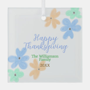 Blauw oranje groene aquarel bloem winterDank Glas Ornament