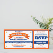 Blauw & Oranje Honkbal Allstar Ticket Verjaardag Kaart (Staand voorkant)