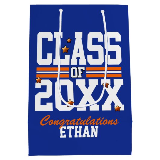 Blauw|Oranje jaar Medium Cadeauzakje (Achterkant)