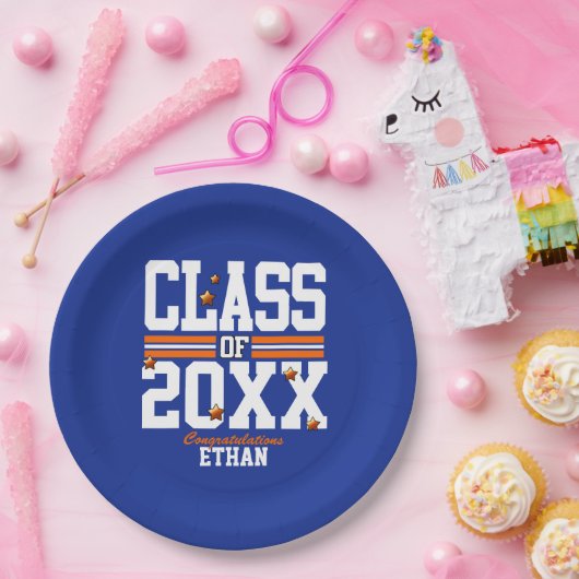 Blauw|Oranje jaar Papieren Bordje (Feest)